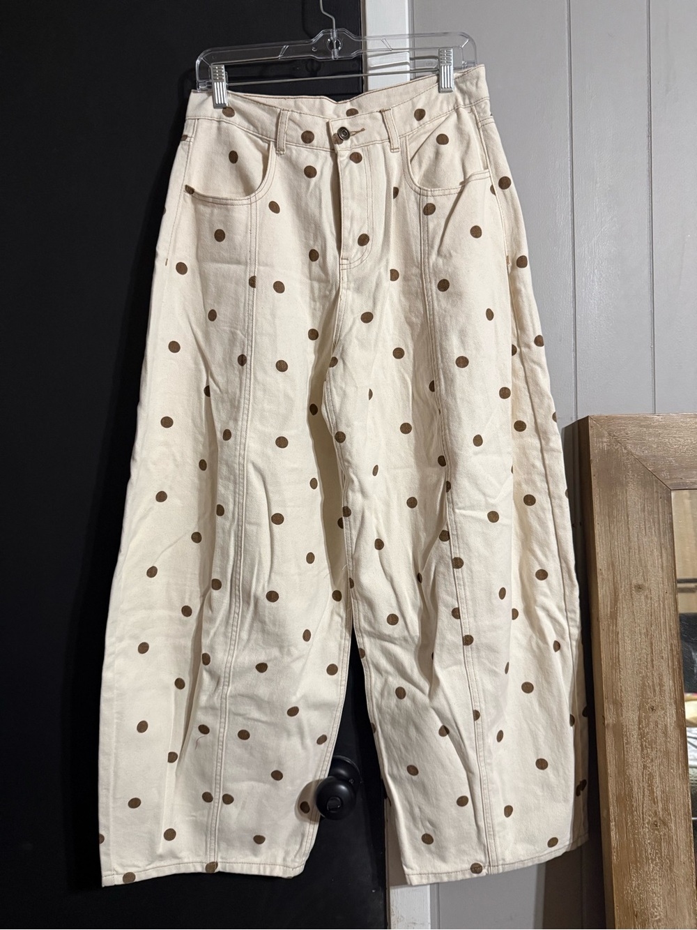 Peach Love California Cream and brown Wide-Leg Polka Dot Pants